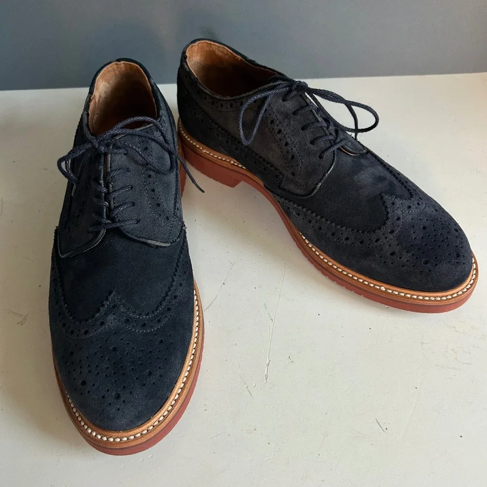J. Crew dress shoes Men's 8.5 Oxford Ludlow Suede Leather Blue Preppy Career